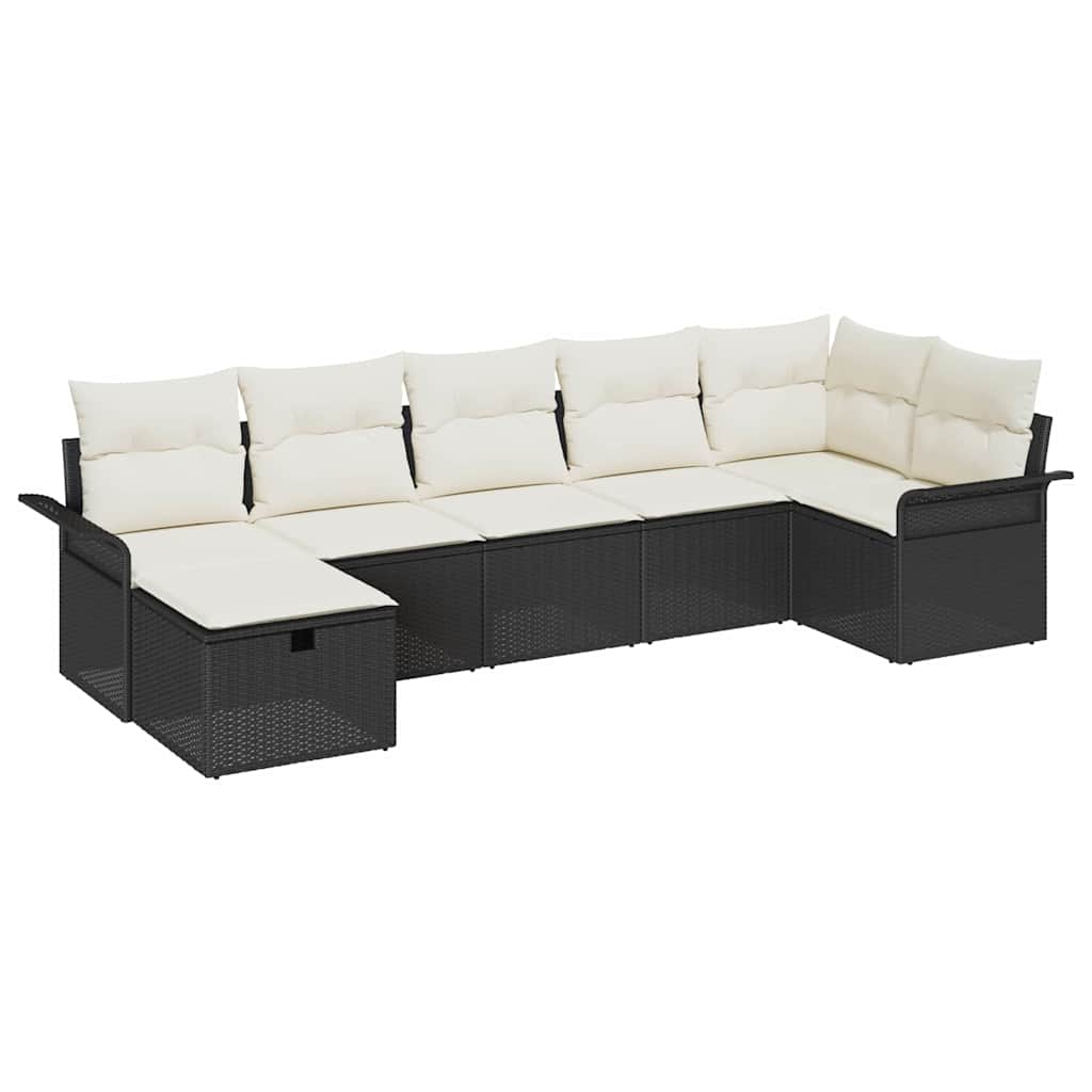 Havesofa Sæt med pude 7 pcs Sort og Cream polyrattan