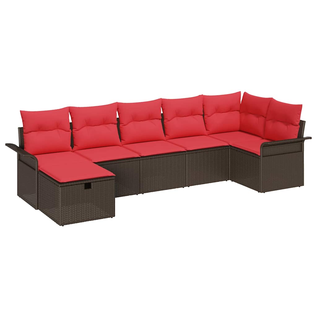 Havesofa Sæt med pude 7 pcs Brun og Rød polyrattan