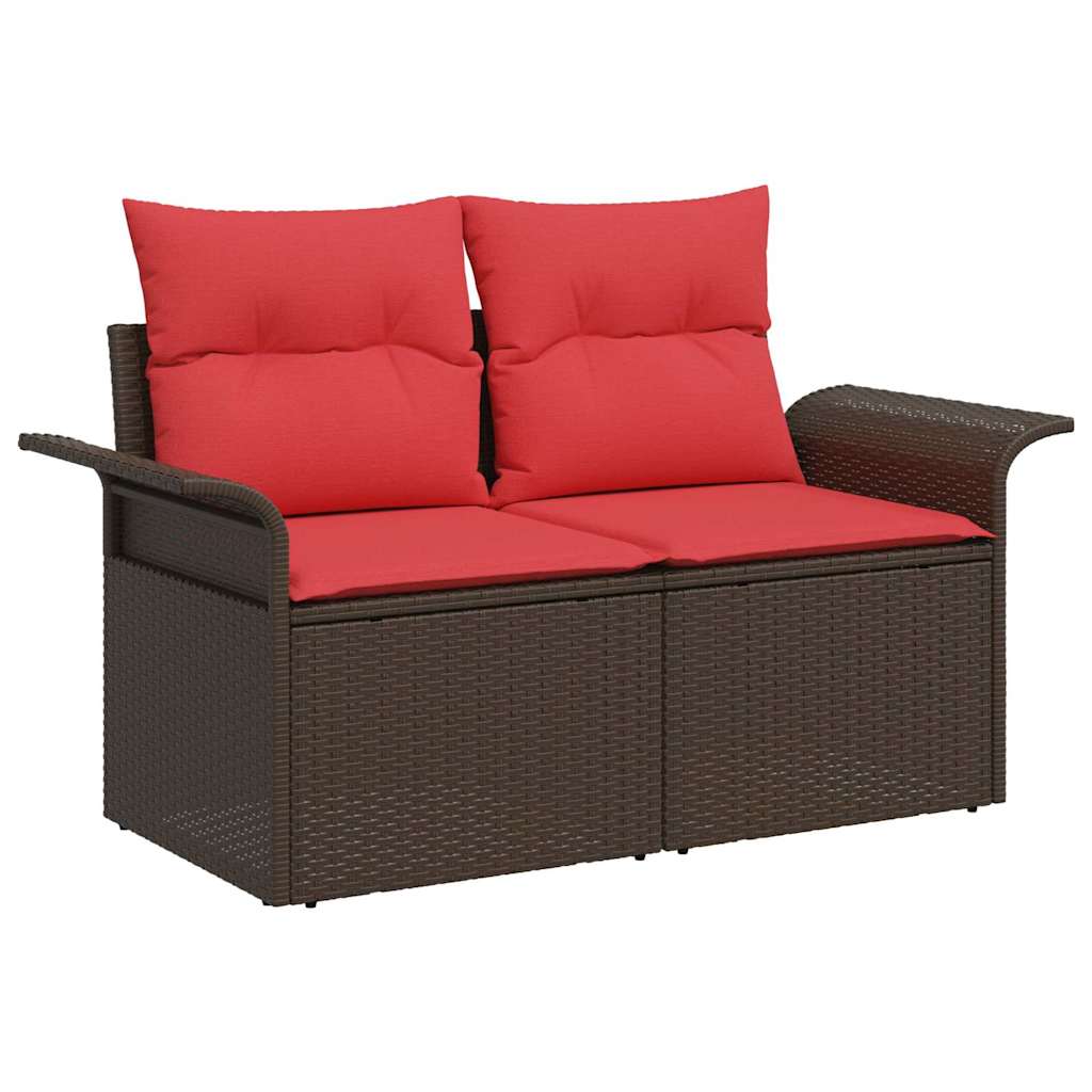 Havesofa Sæt med pude 7 pcs Brun og Rød polyrattan