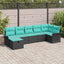 Havesofa Sæt med pude 7 pcs Sort og turkis polyrattan