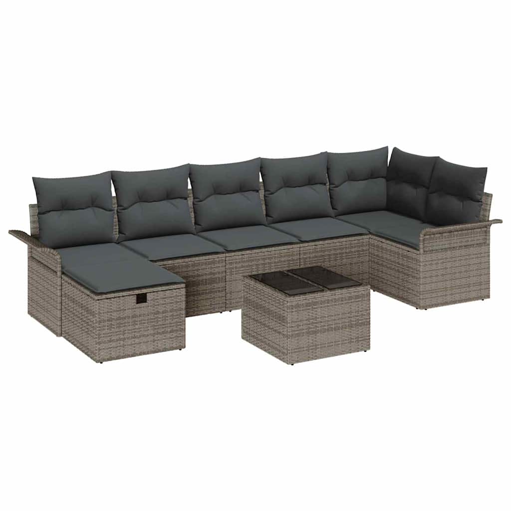 Havesofa Sæt med pude med opbevaring 8 pcs Grå polyrattan