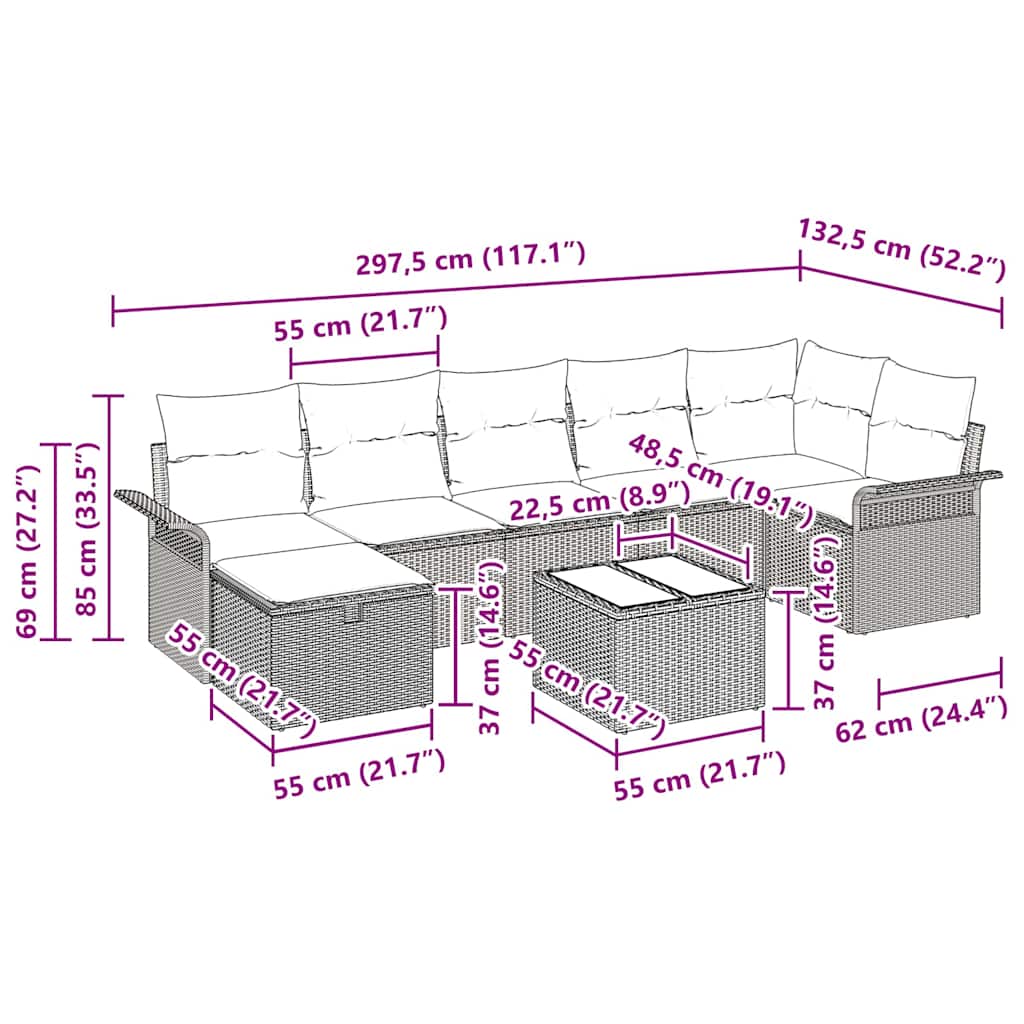 Havesofa Sæt med pude med opbevaring 8 pcs Sort polyrattan
