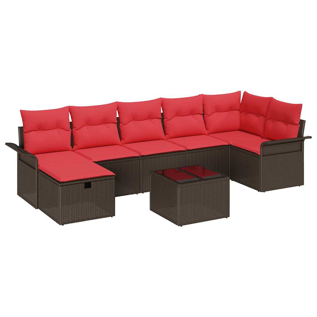 Havesofa Sæt med pude 8 pcs Brun og Rød polyrattan