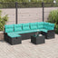 Havesofa Sæt med pude 8 pcs Sort og turkis polyrattan