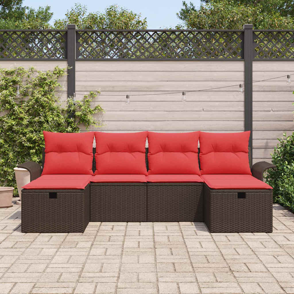 Havesofa Sæt med pude 6 pcs Brun og Rød polyrattan