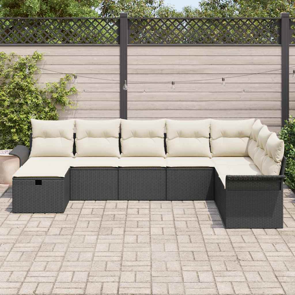 Havesofa Sæt 8 stk. Sort og Cream polyrattan