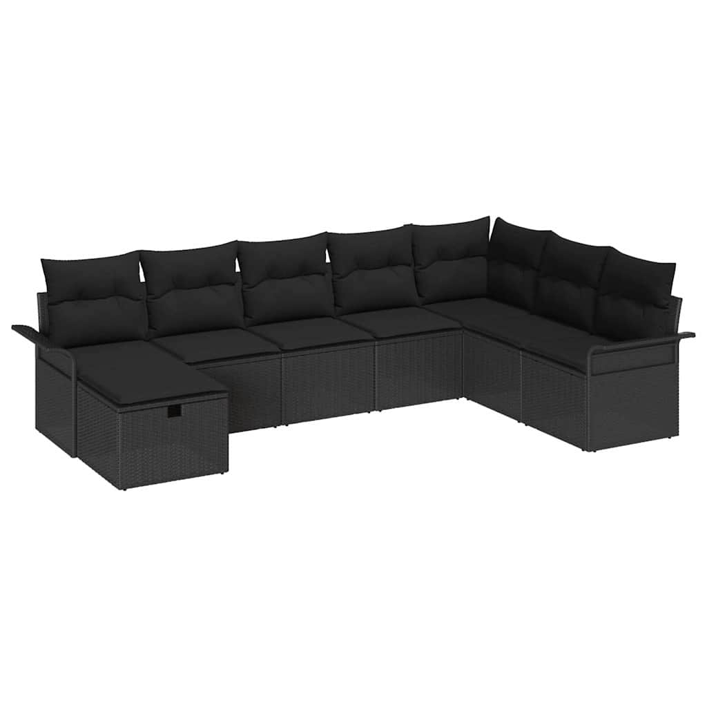 Havesofa Sæt med pude med opbevaring 8 pcs Sort polyrattan