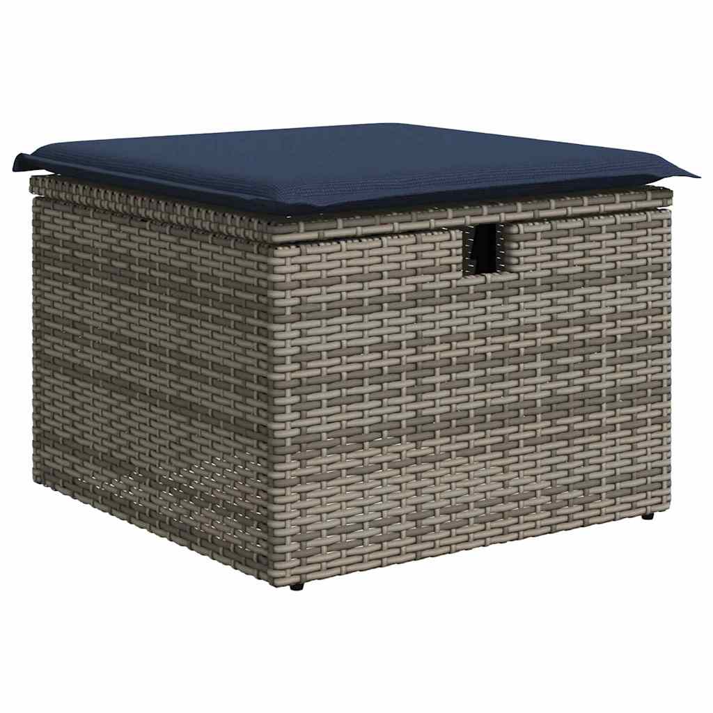 Havesofa Sæt med pude 8 pcs Grå og Marineblå polyrattan