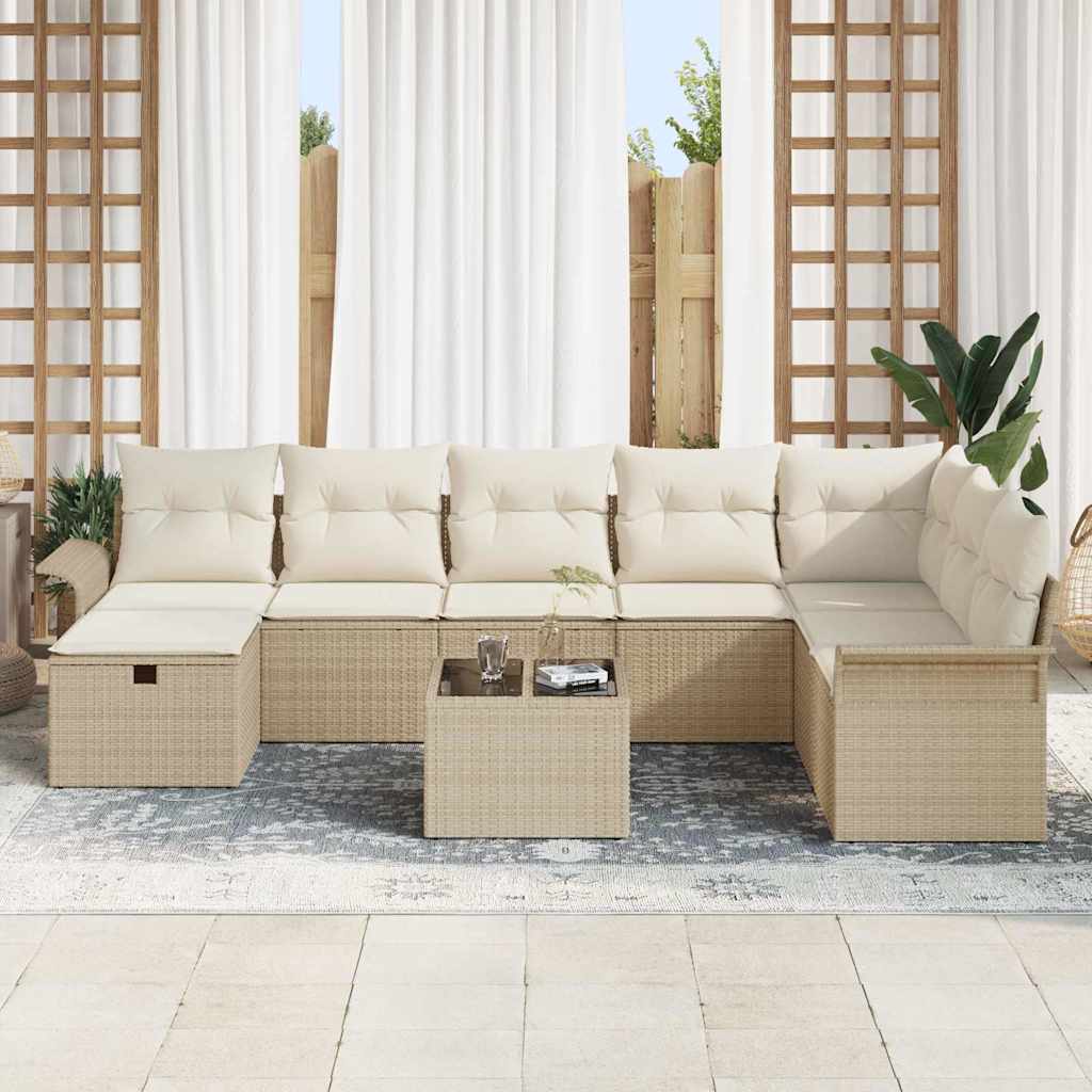 Havesofa Sæt med pude 9 pcs Beige og creme polyrattan