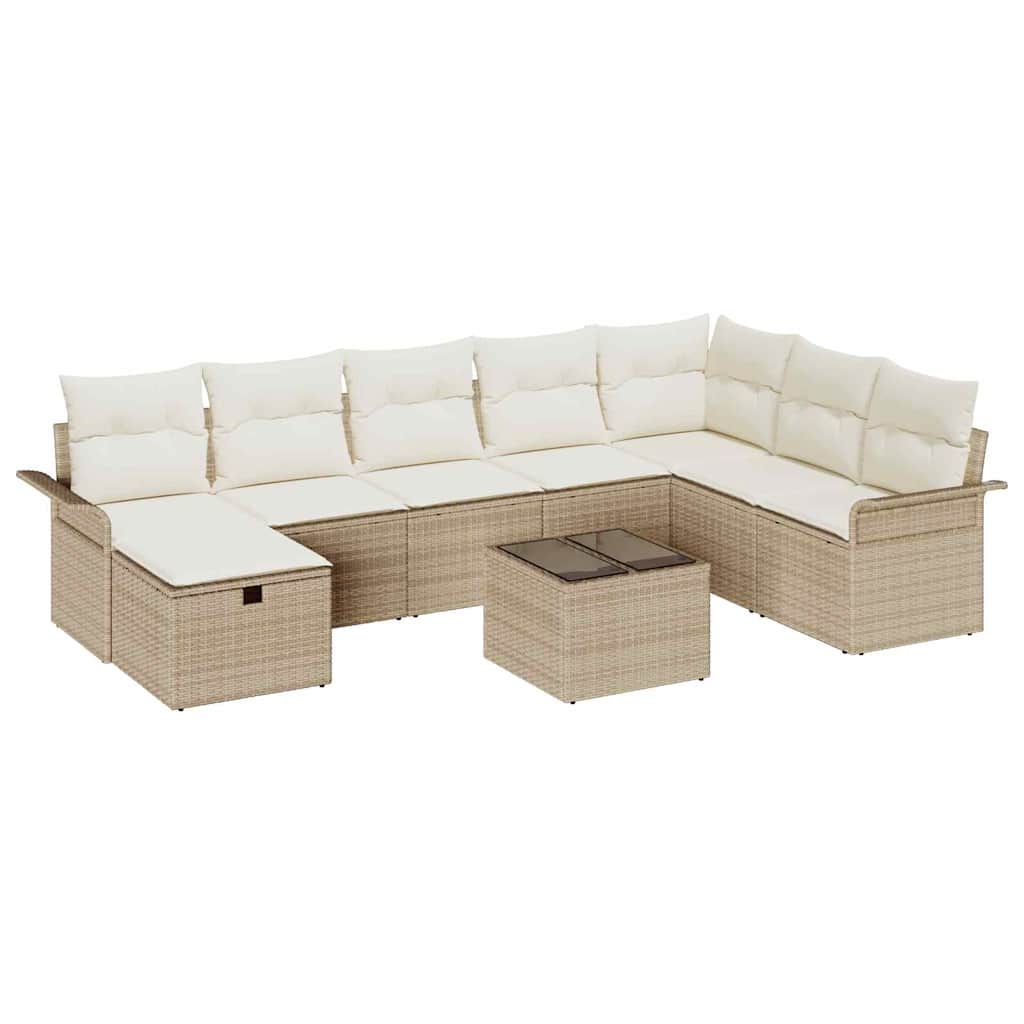 Havesofa Sæt med pude 9 pcs Beige og creme polyrattan