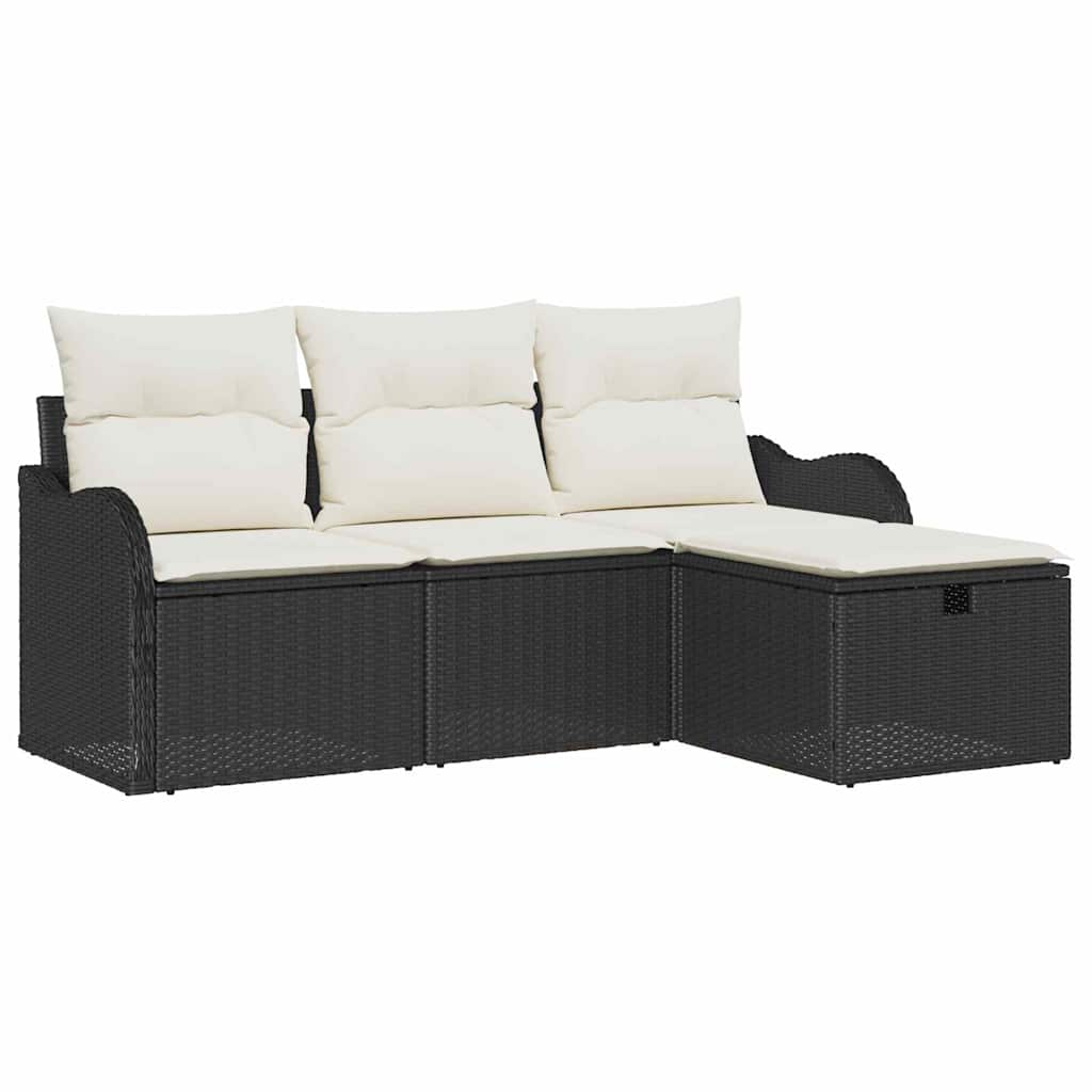 Havesofa Sæt med pude 4 pcs Sort og Cream polyrattan