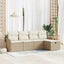 Havesofa Sæt med pude 5 pcs Beige og creme polyrattan
