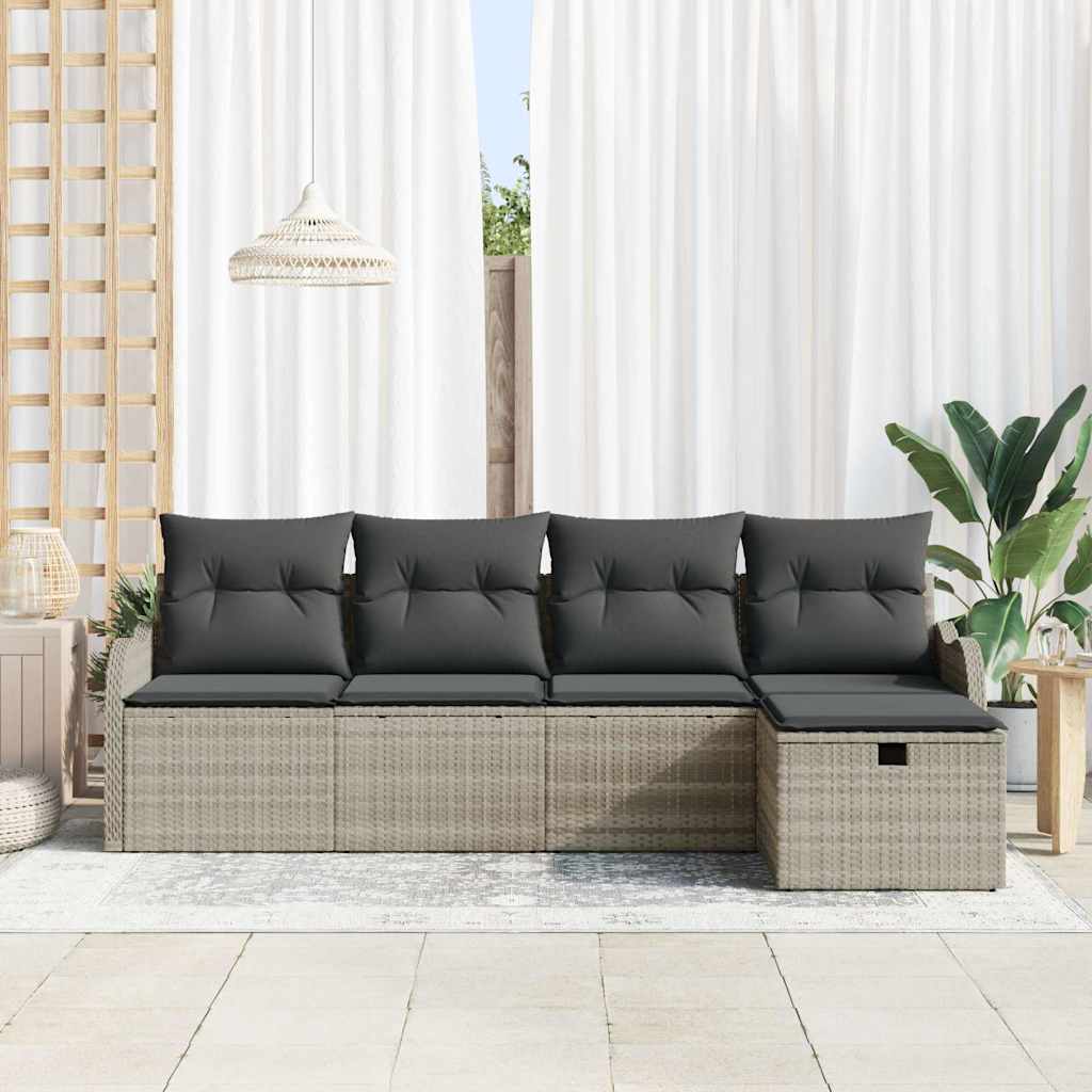 Havesofa Sæt 5 stk. 4-Antal sæder Lysegrå polyrattan