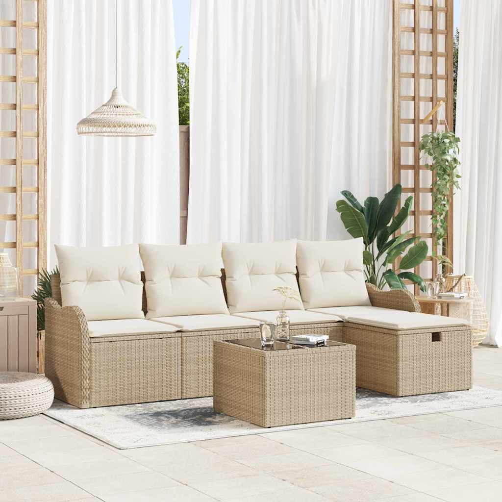Havesofa Sæt med pude 6 pcs Beige og creme polyrattan