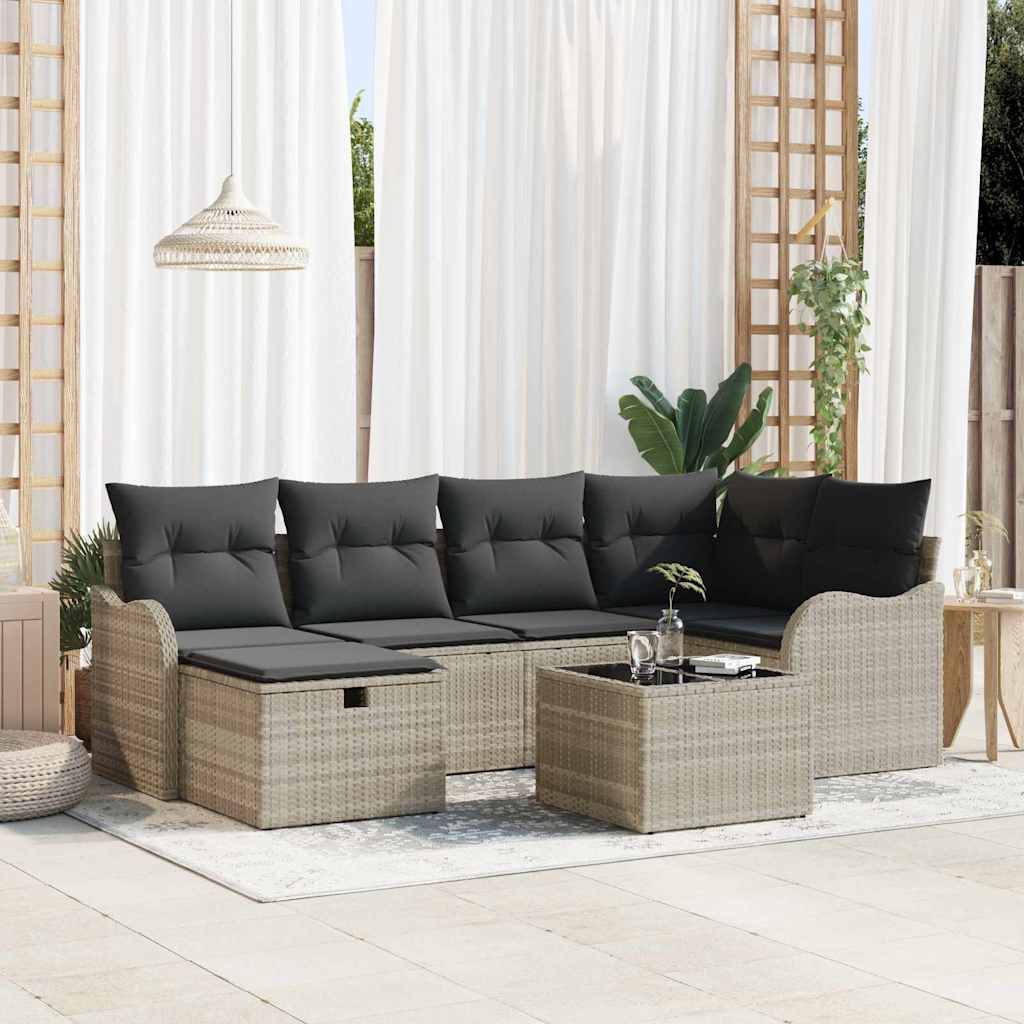 Havesofa Sæt 7 stk. 6-Antal sæder Lysegrå polyrattan