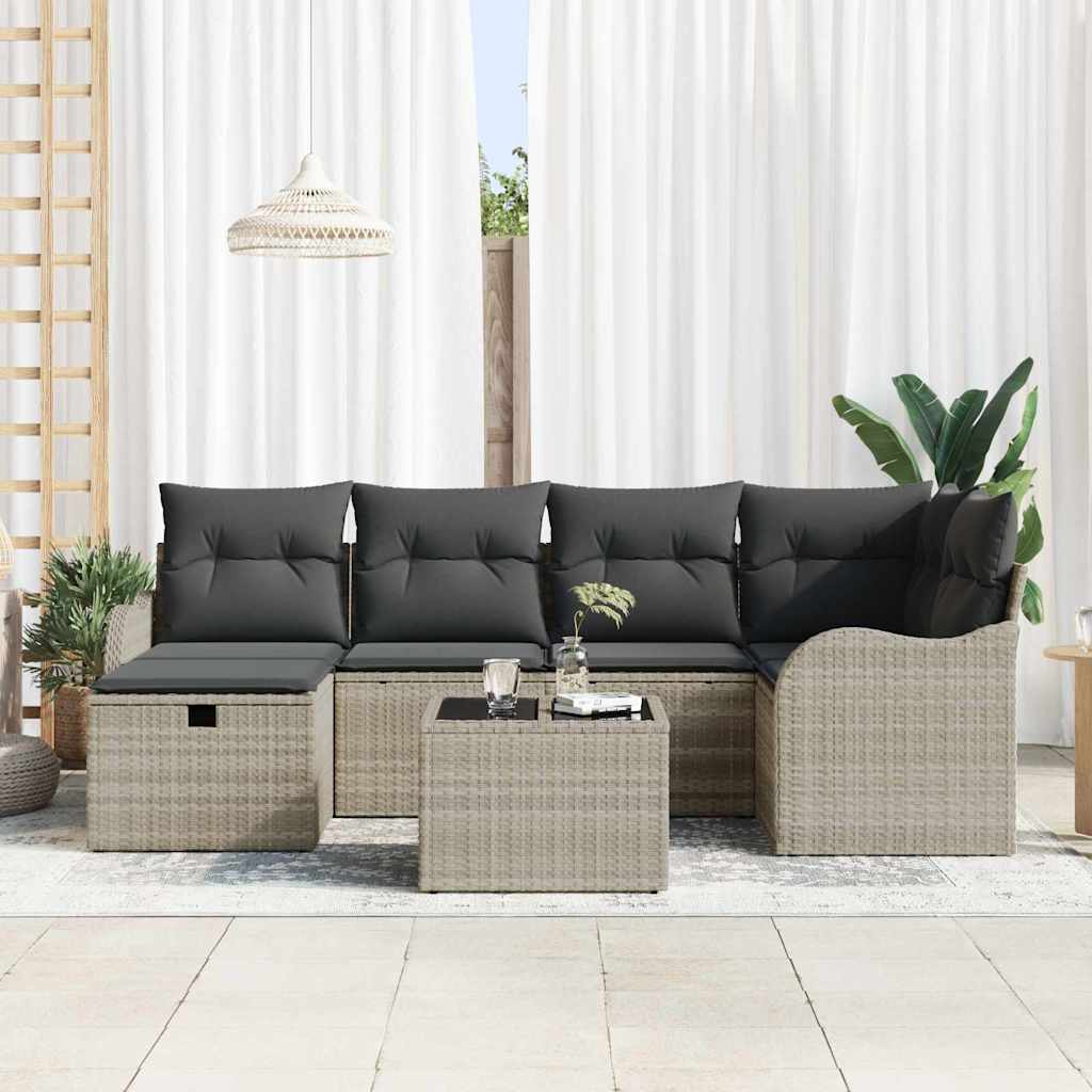 Havesofa Sæt 7 stk. 6-Antal sæder Lysegrå polyrattan