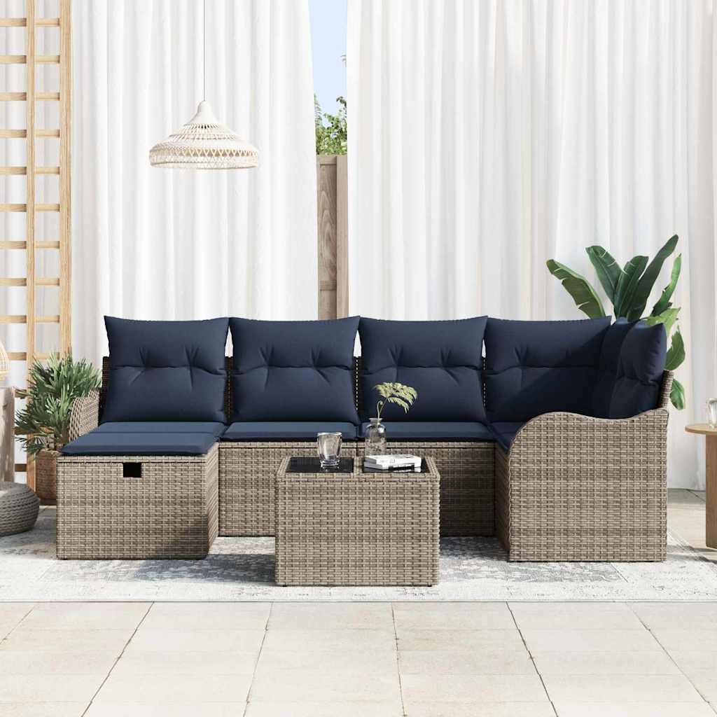 Havesofa Sæt 7 stk. Grå og Marineblå polyrattan