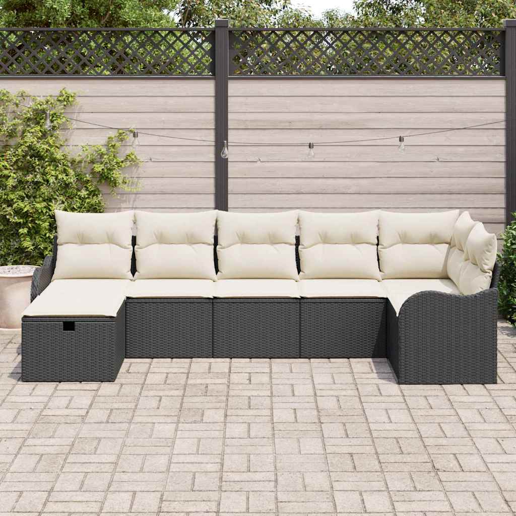 Sofa Sæt med pude med opbevaring Sort og Cream polyrattan