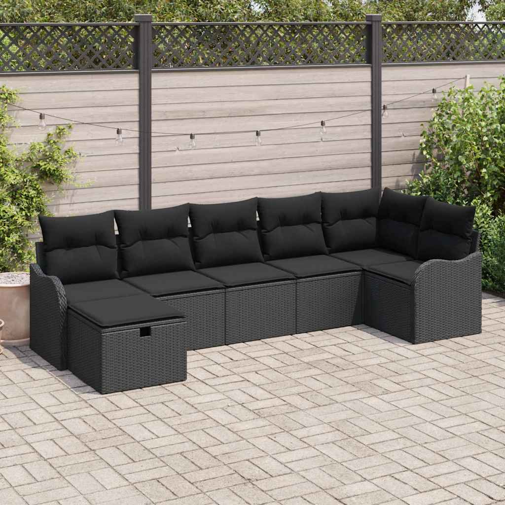 Sofa Sæt med pude med opbevaring 7 pcs Sort polyrattan