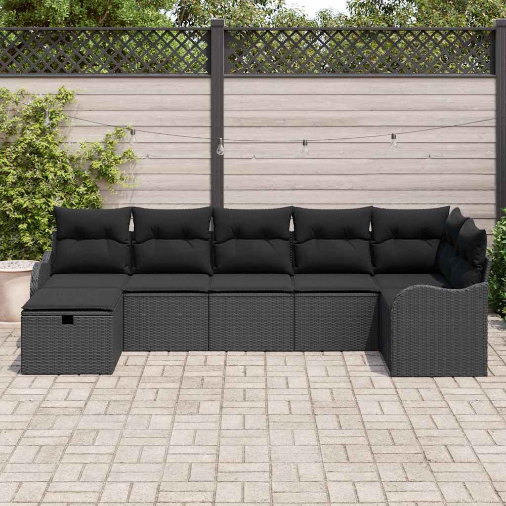 Sofa Sæt med pude med opbevaring 7 pcs Sort polyrattan