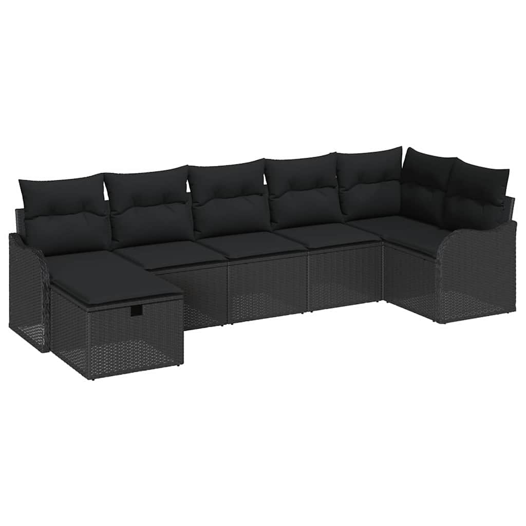 Sofa Sæt med pude med opbevaring 7 pcs Sort polyrattan