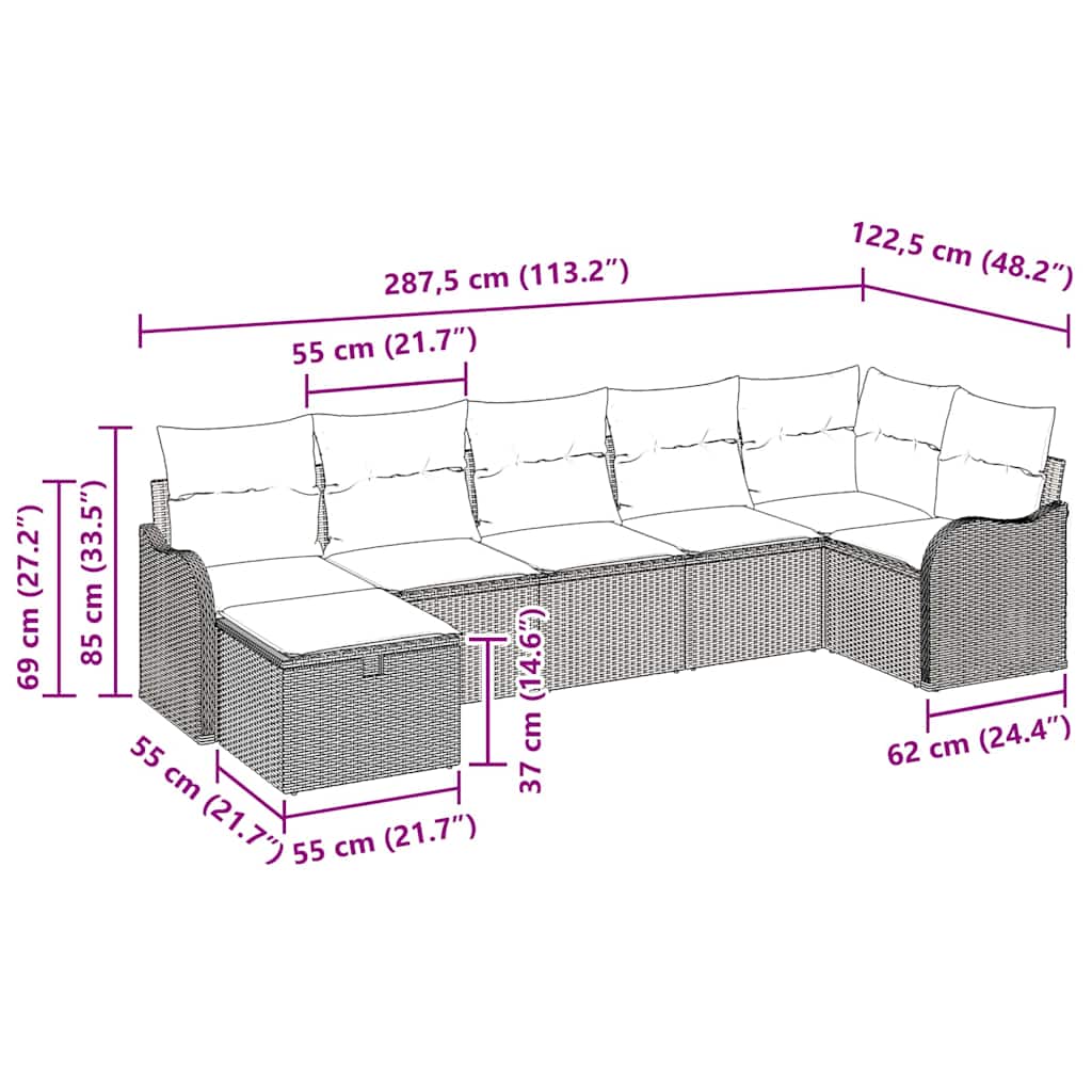 Sofa Sæt med pude med opbevaring 7 pcs Sort polyrattan