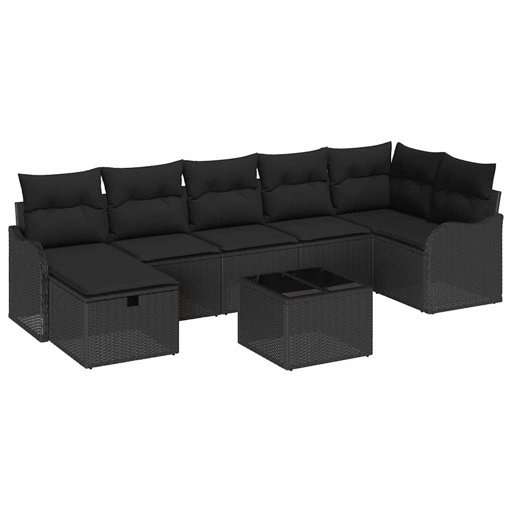 Sofa Sæt med pude med opbevaring 8 pcs Sort polyrattan