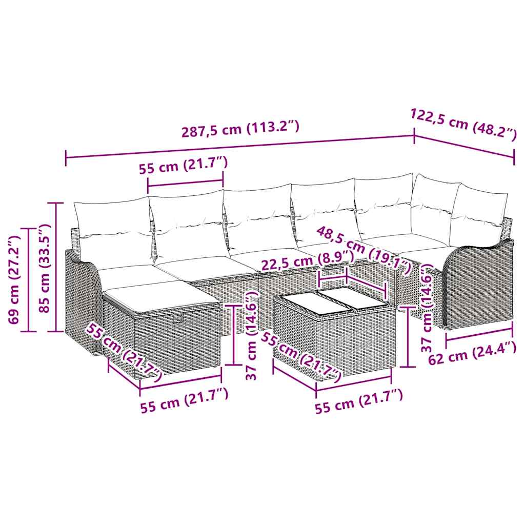 Sofa Sæt med pude med opbevaring 8 pcs Sort polyrattan