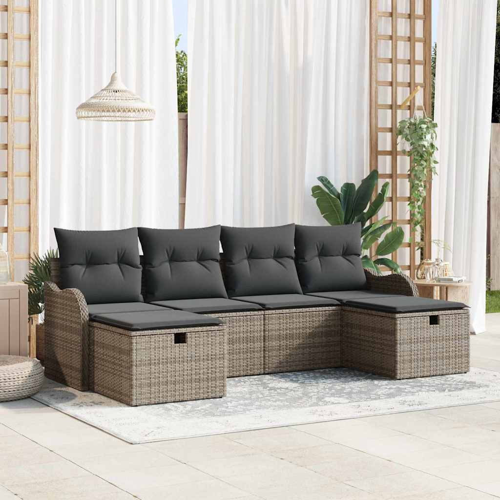 Sofa Sæt med pude med opbevaring 6 pcs Grå polyrattan
