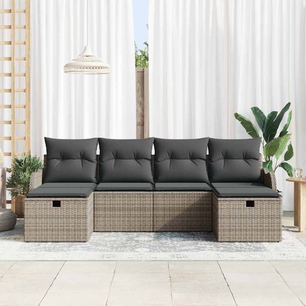 Sofa Sæt med pude med opbevaring 6 pcs Grå polyrattan