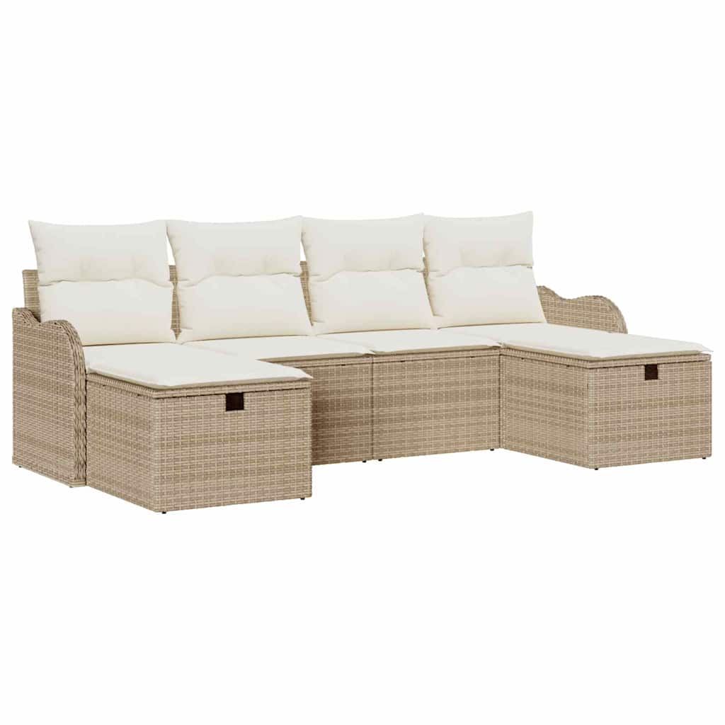 Sofa Sæt med pude 6 pcs Beige og creme polyrattan