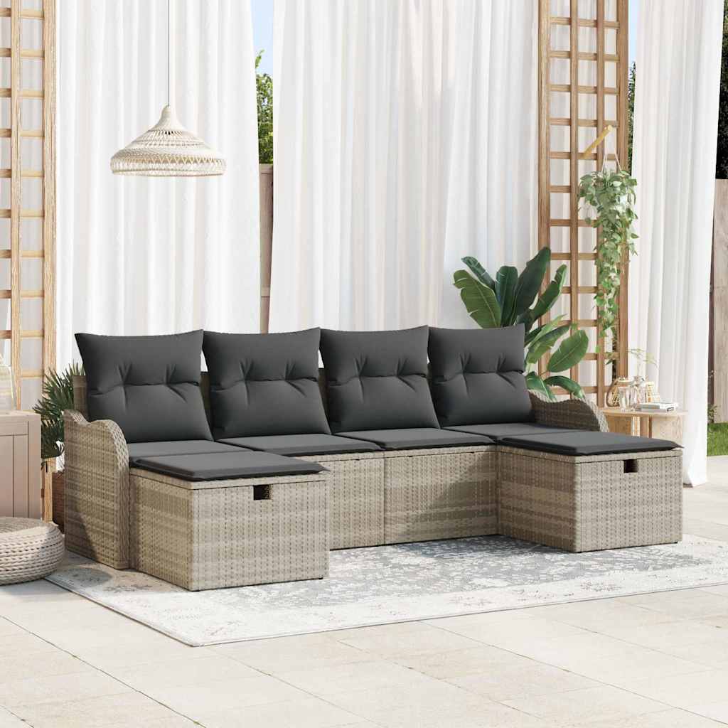 Sofa Sæt 6 stk. 6-Antal sæder Lysegrå polyrattan