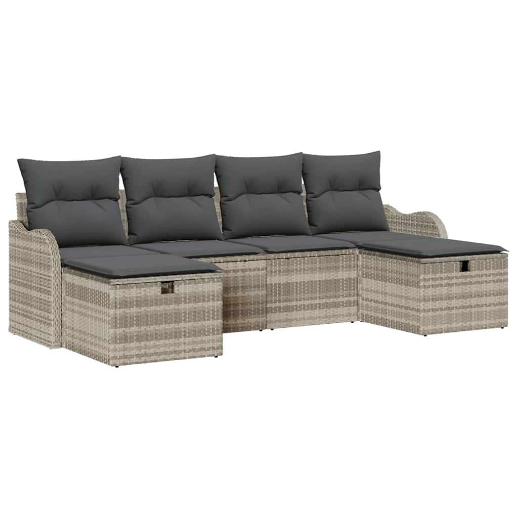 Sofa Sæt 6 stk. 6-Antal sæder Lysegrå polyrattan