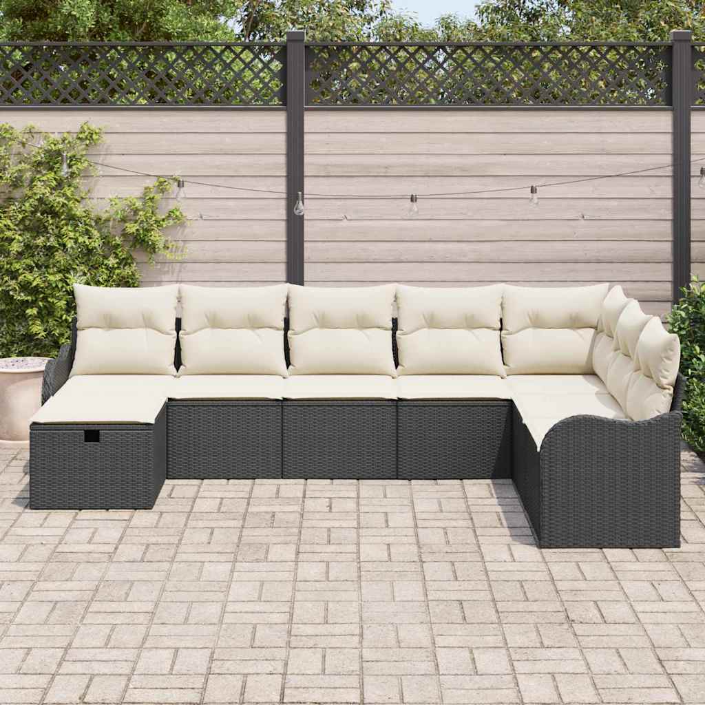 Sofa Sæt 8 stk. 8-Antal sæder Sort og Cream polyrattan