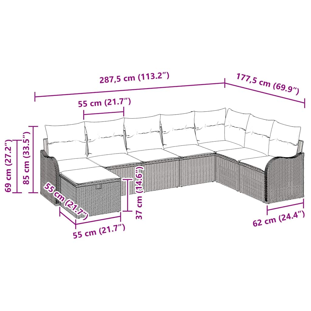 Sofa Sæt 8 stk. 8-Antal sæder Sort og Cream polyrattan