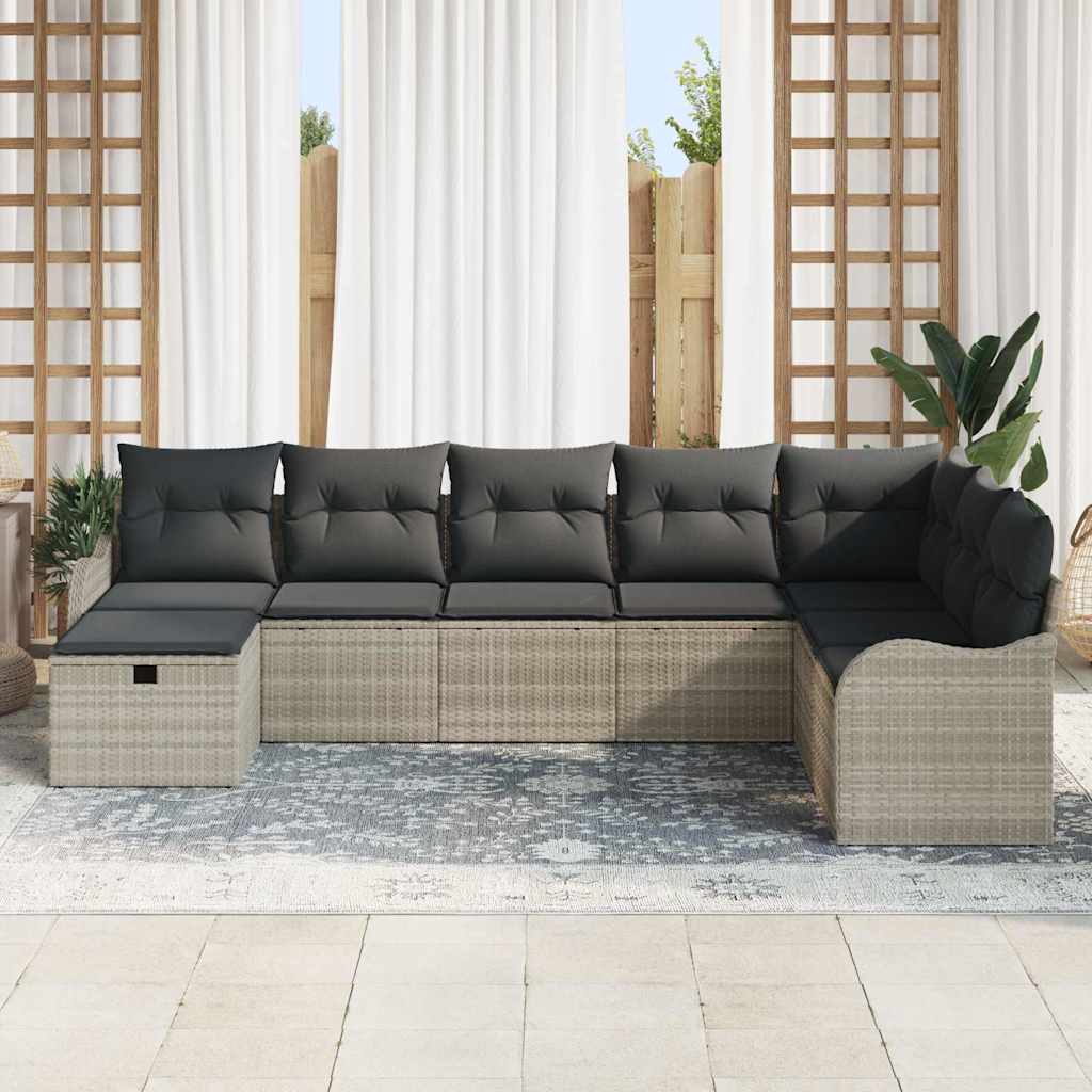 Sofa Sæt 8 stk. 8-Antal sæder Lysegrå polyrattan