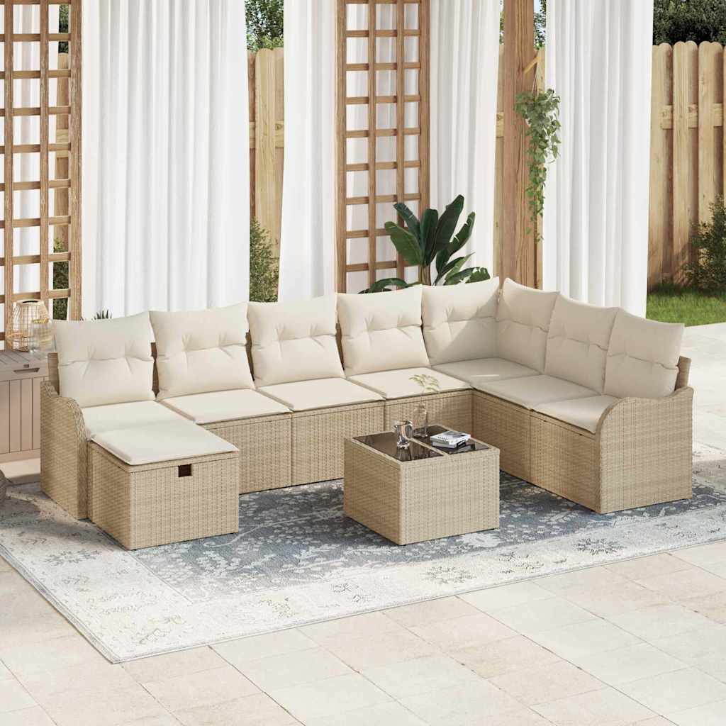 Sofa Sæt med pude 9 pcs Beige og creme polyrattan