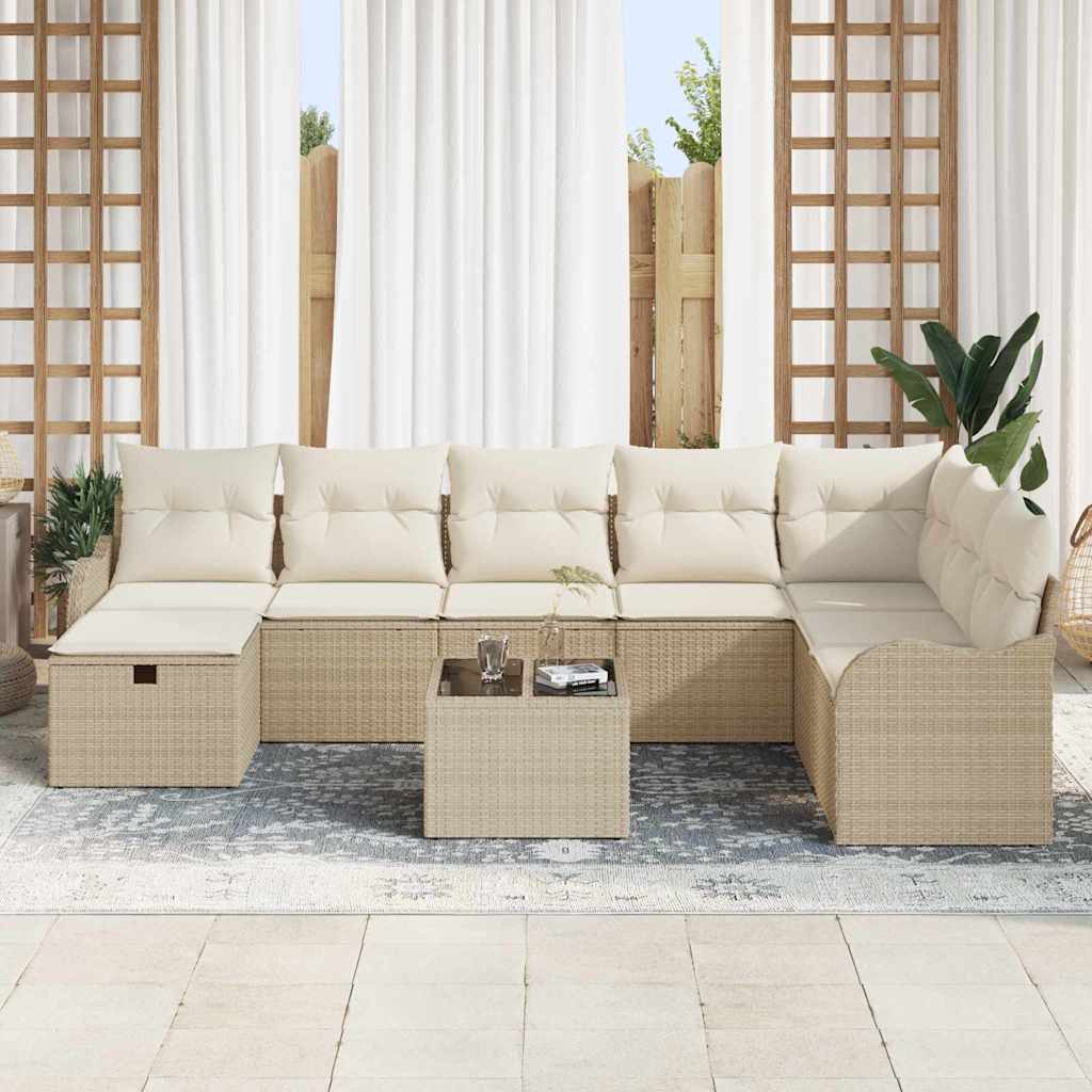 Sofa Sæt med pude 9 pcs Beige og creme polyrattan