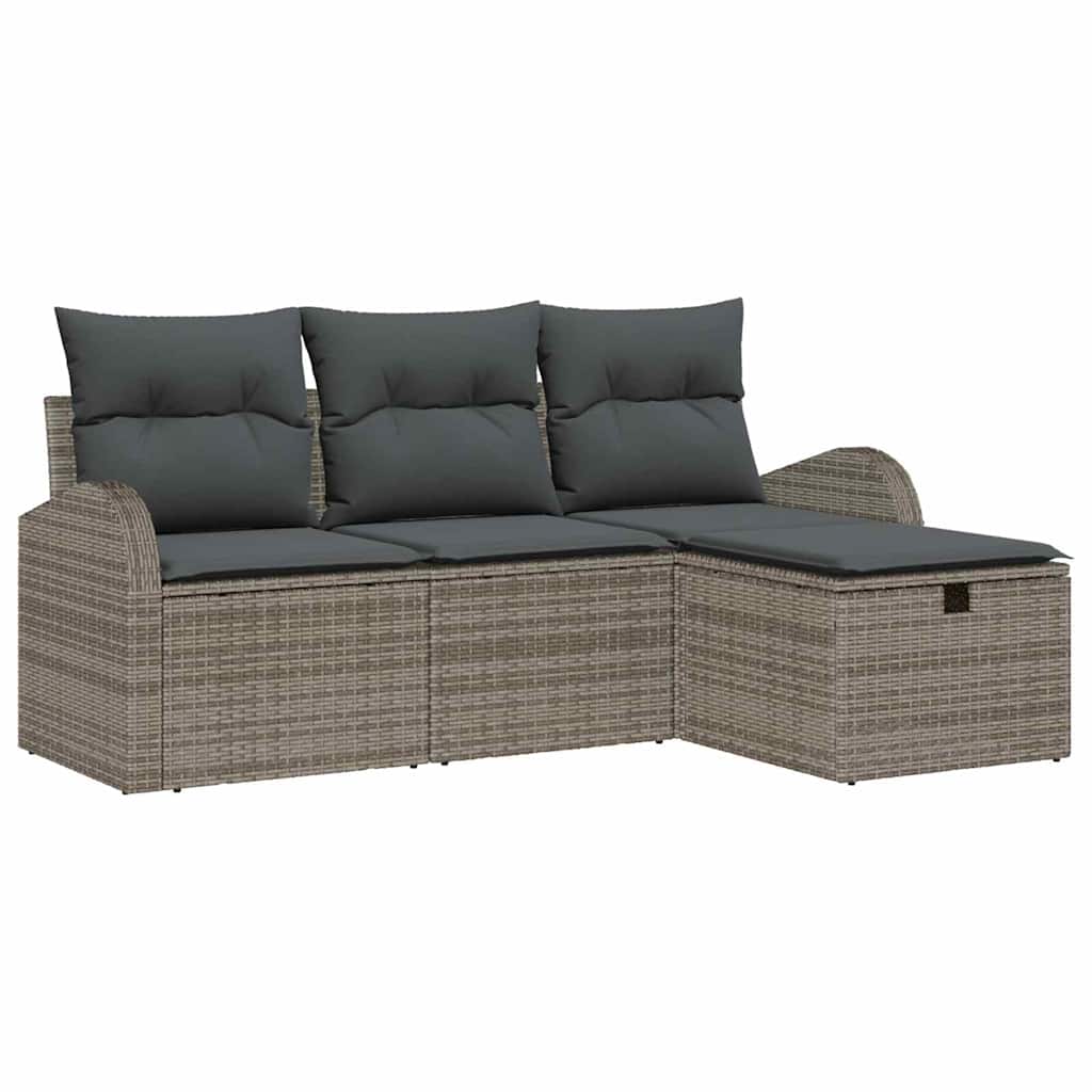 Sofa Sæt med pude med opbevaring 4 pcs Grå polyrattan