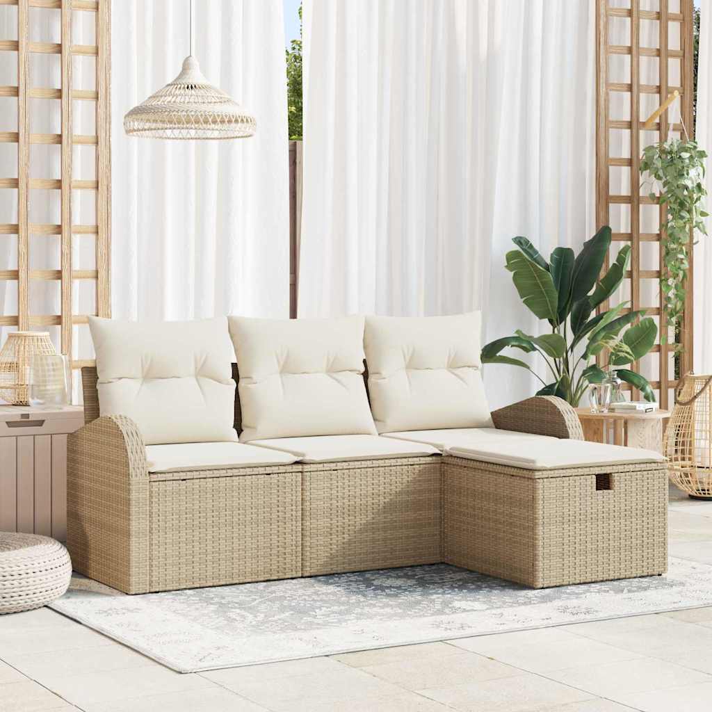 Sofa Sæt med pude 4 pcs Beige og creme polyrattan