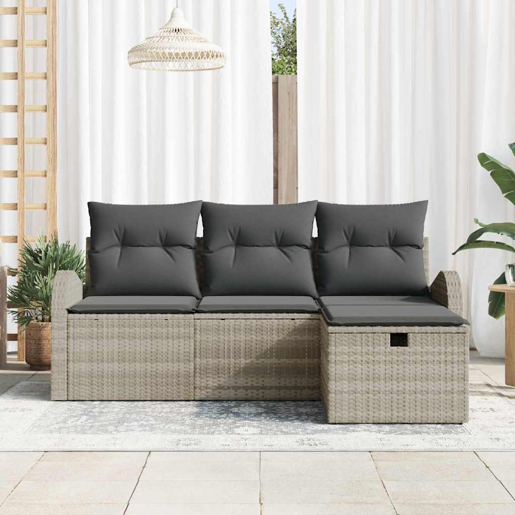 Sofa Sæt 4 stk. Lysegrå polyrattan