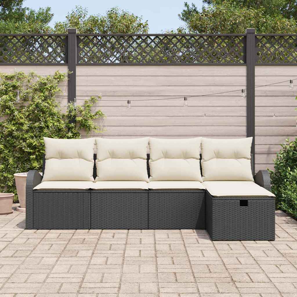 Sofa Sæt med pude med opbevaring 5 pcs Sort og Cream polyrattan