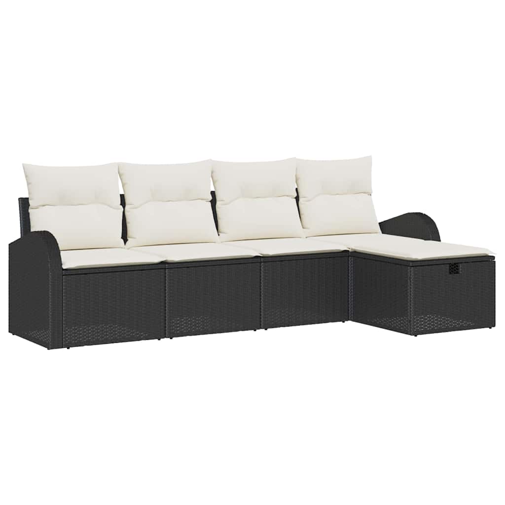 Sofa Sæt med pude med opbevaring 5 pcs Sort og Cream polyrattan