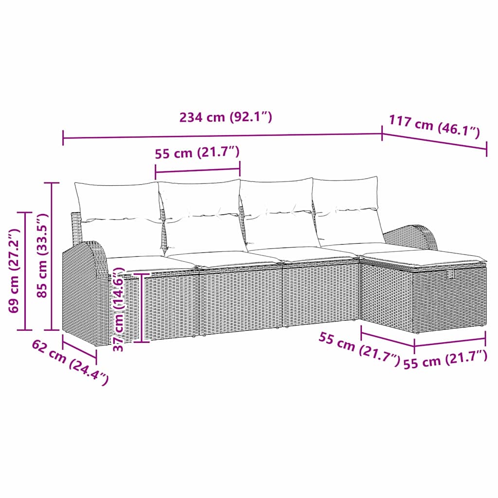 Sofa Sæt med pude med opbevaring 5 pcs Sort og Cream polyrattan