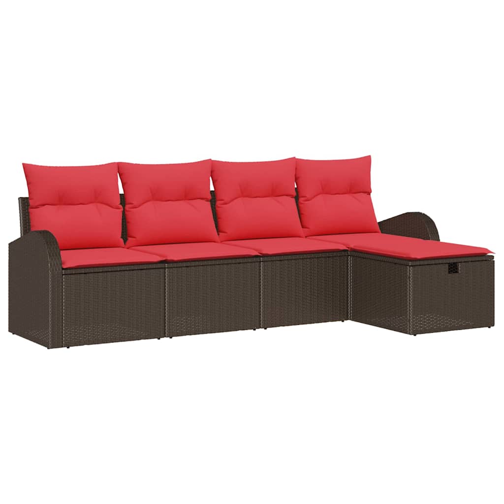 Sofa Sæt med pude med opbevaring 5 pcs Brun og Rød polyrattan