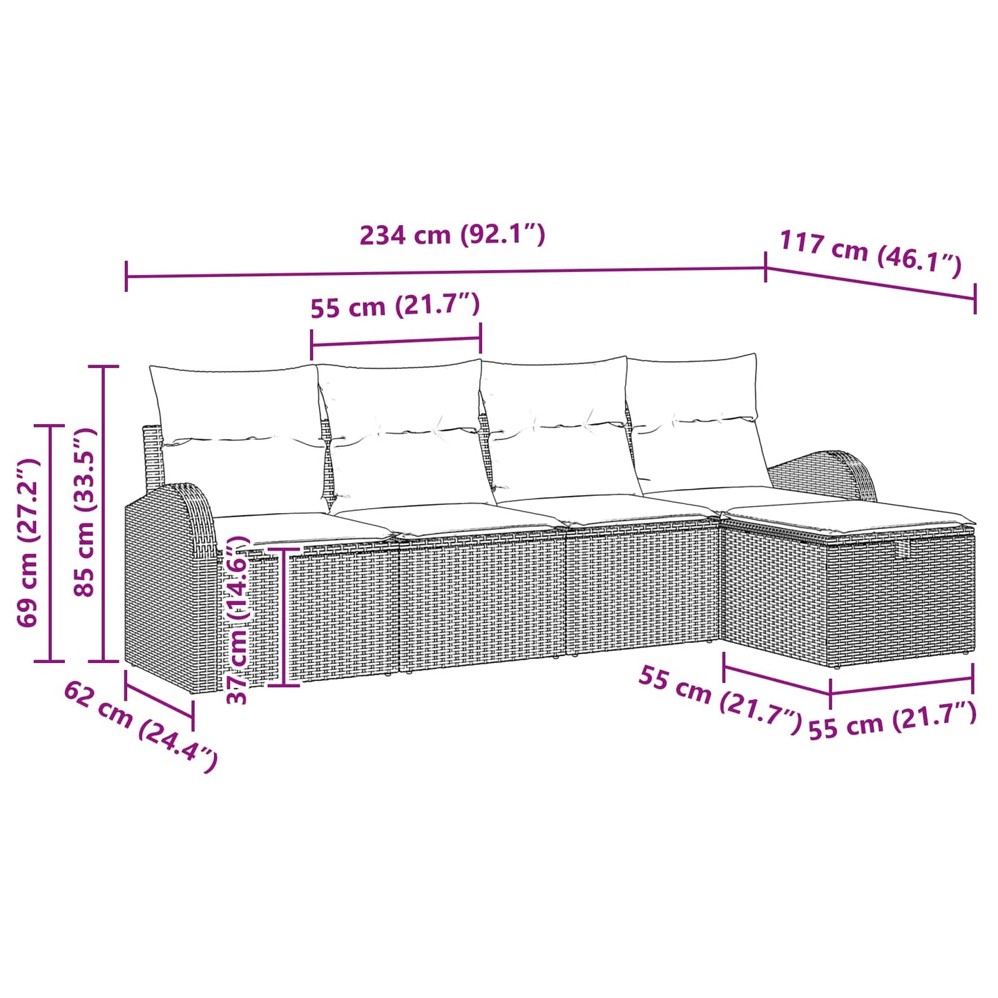 Sofa Sæt med pude med opbevaring 5 pcs Brun og Rød polyrattan