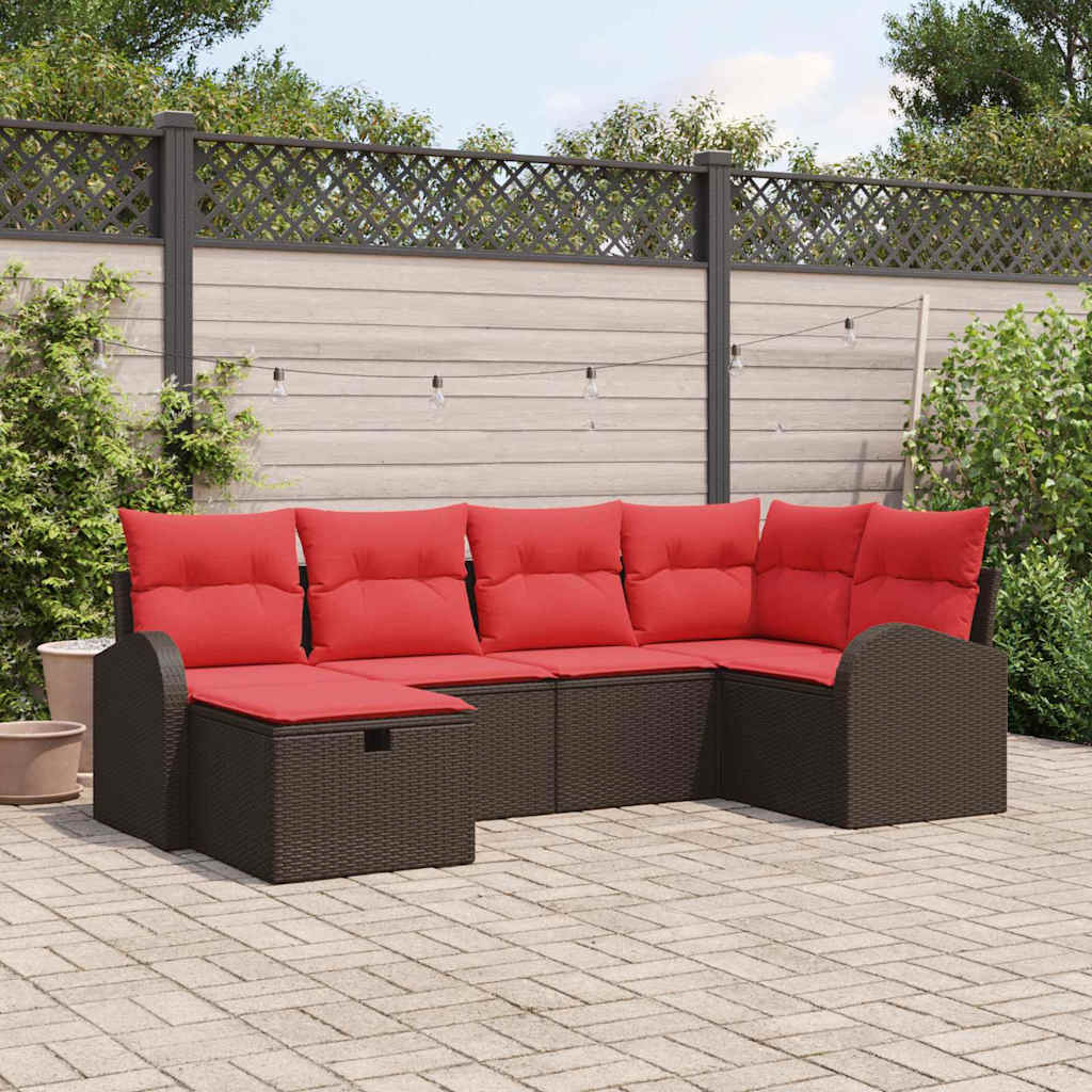 Sofa Sæt med pude med opbevaring 6 pcs Brun og Rød polyrattan