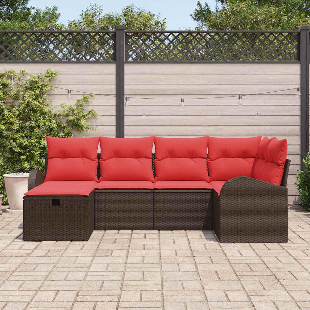 Sofa Sæt med pude med opbevaring 6 pcs Brun og Rød polyrattan