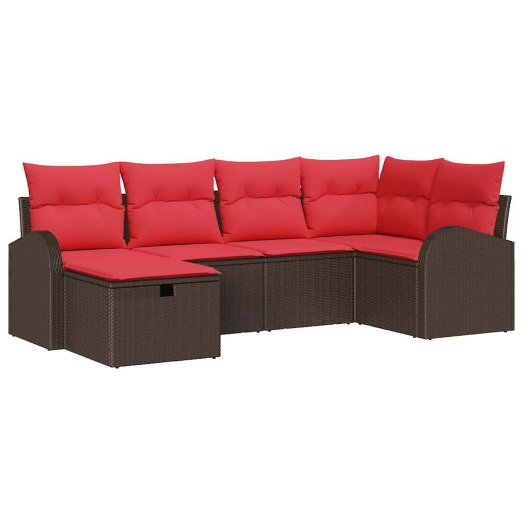 Sofa Sæt med pude med opbevaring 6 pcs Brun og Rød polyrattan