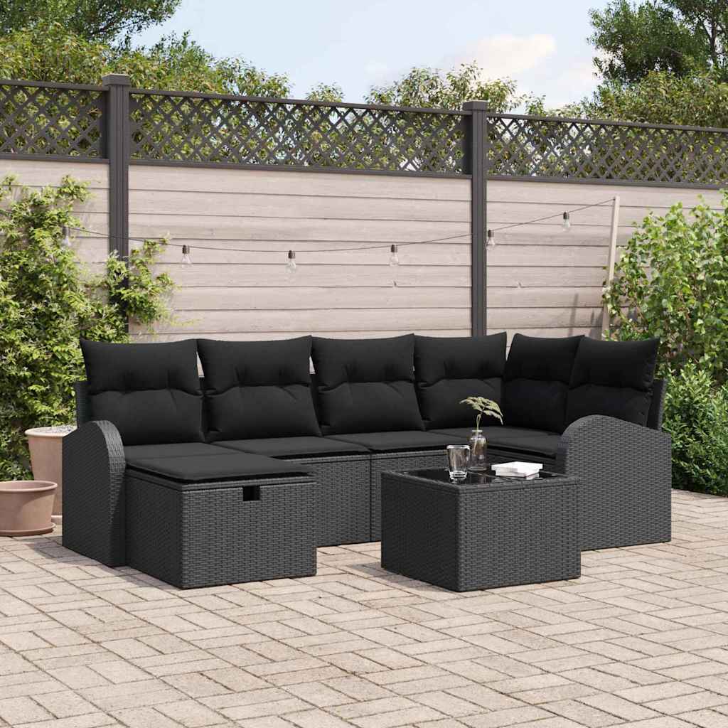 Havesofa Sæt med pude 7 pcs Sort 234 x 124 x 85 cm Poly rattan